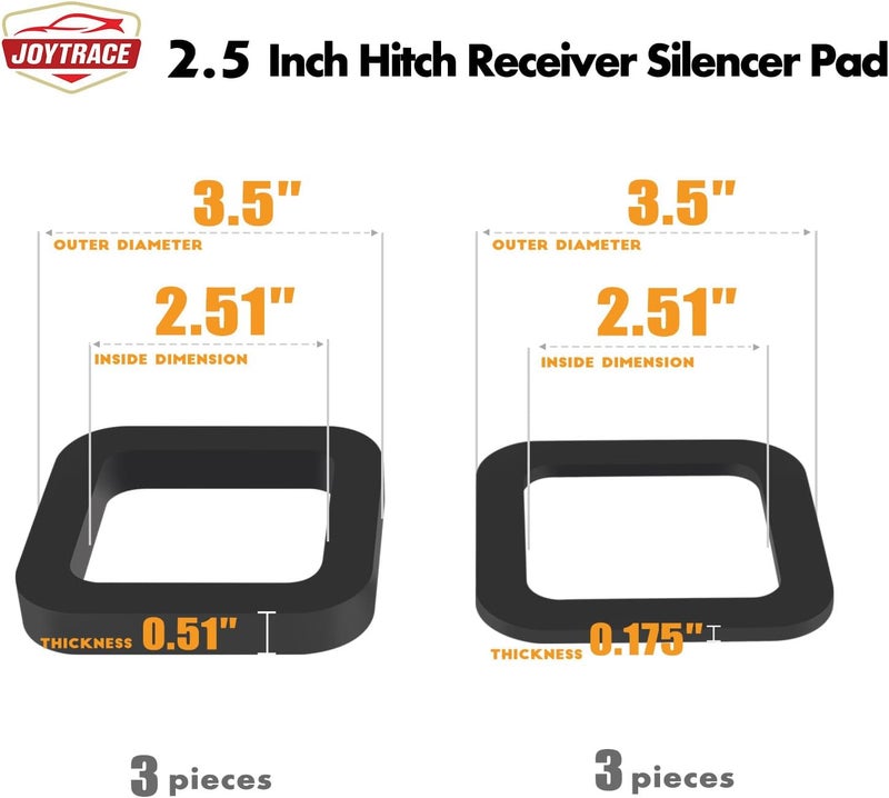 joytrace 6 Pack - Multiple Size Combination，2.5 Inch Hitch Receiver Silencer Pad ，Effectively Reduce The Noise Disturbance- Compatible with Most 2.5 Inch Trailer Hitch Receiver - Image 5